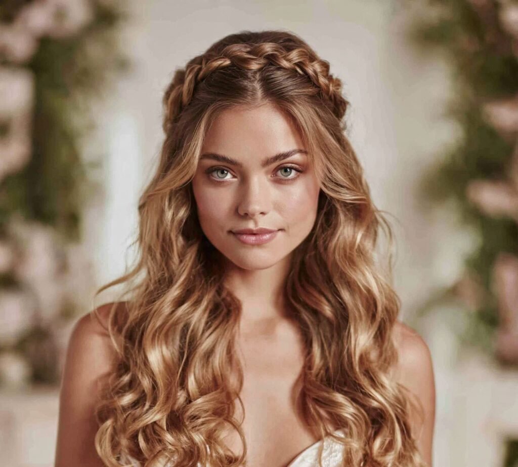 Soft Curls with Half Up Crown Braid cropped