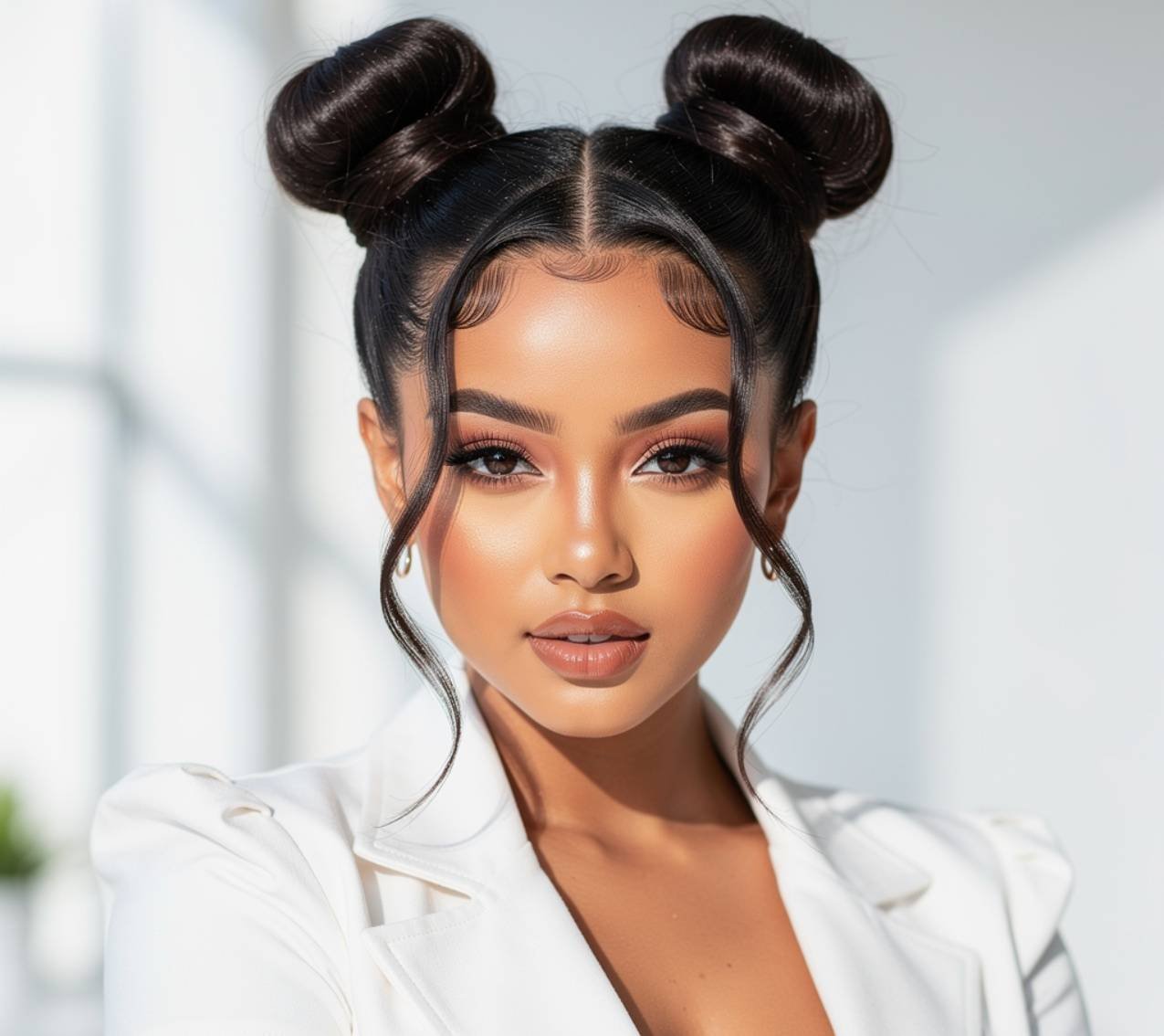 Space buns Cute Quick weave hairstyle for square face