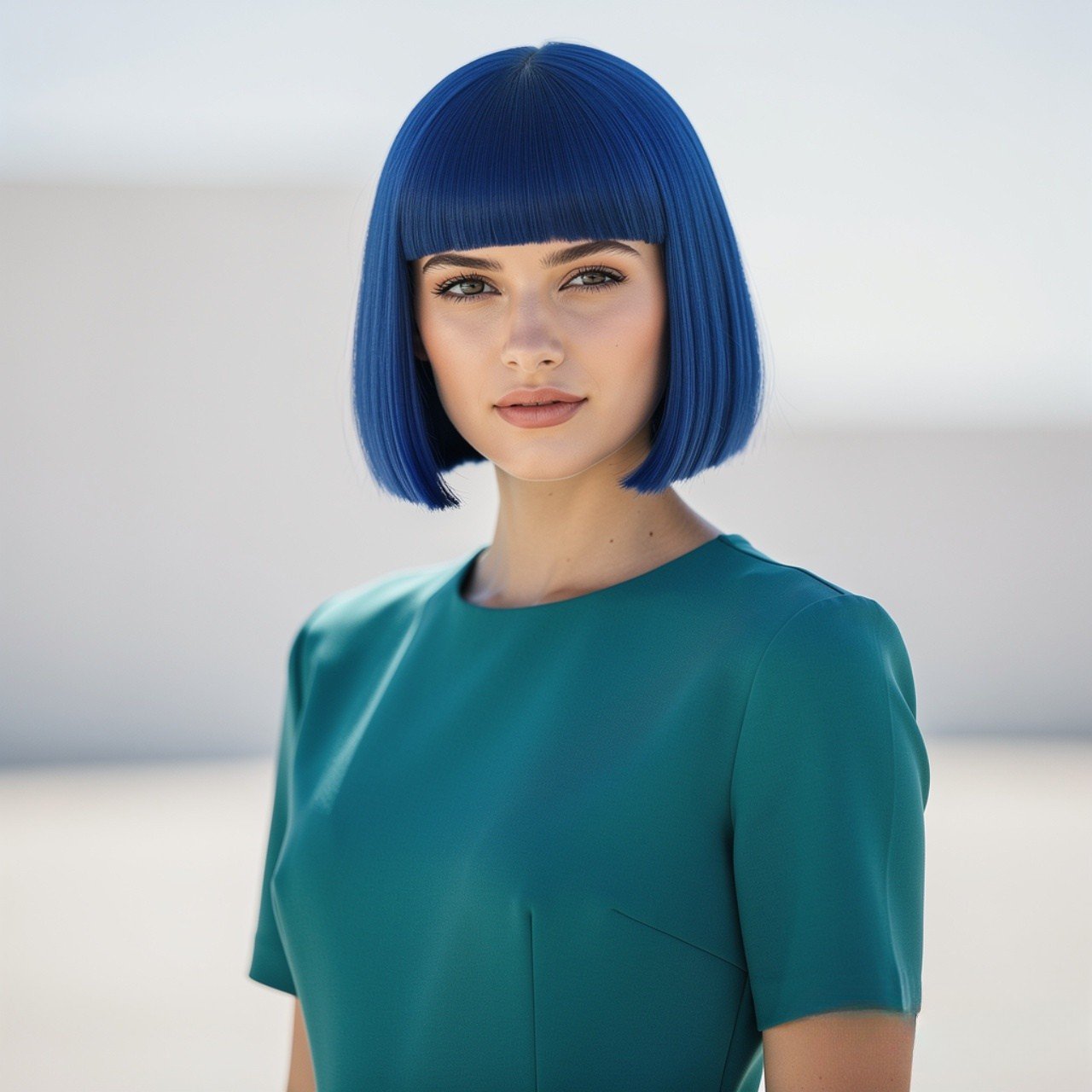 Straight Blunt Cut with Bold Color