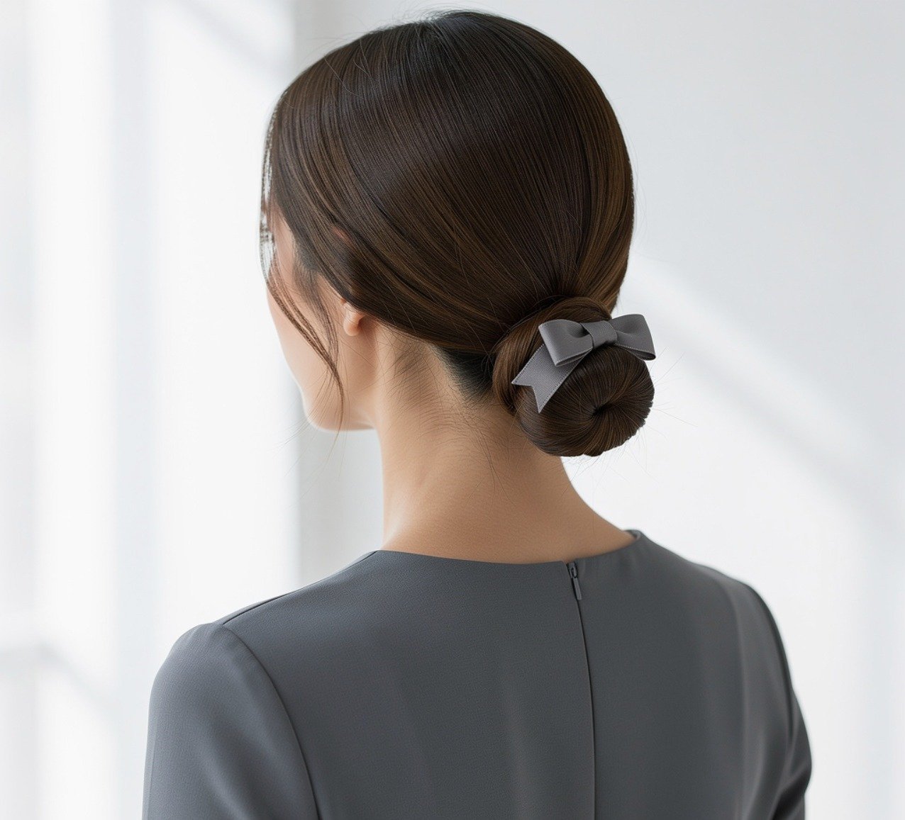 Straight Hair Low Bun with a Ribbon Easy Hairstyle 1