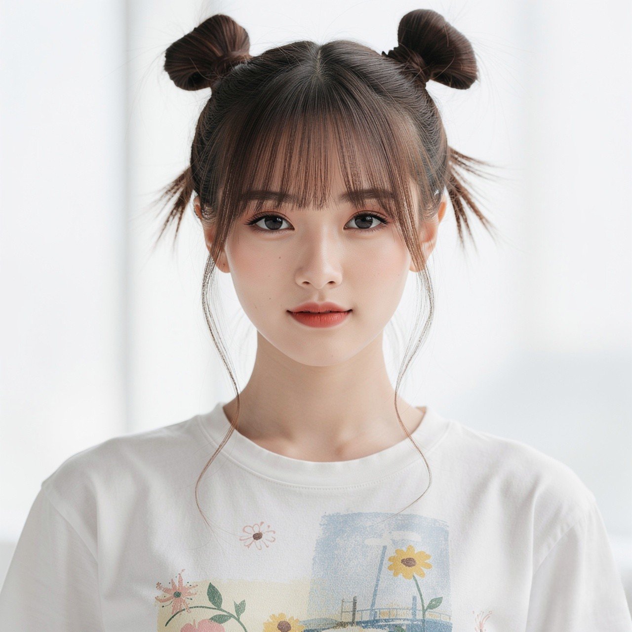 Straight Hair Space Buns