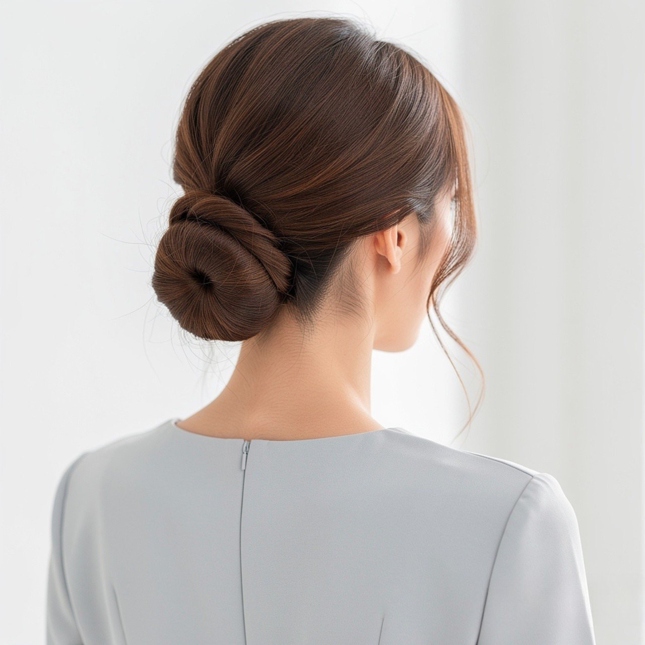 Straight Hair in a Twisted Low Bun