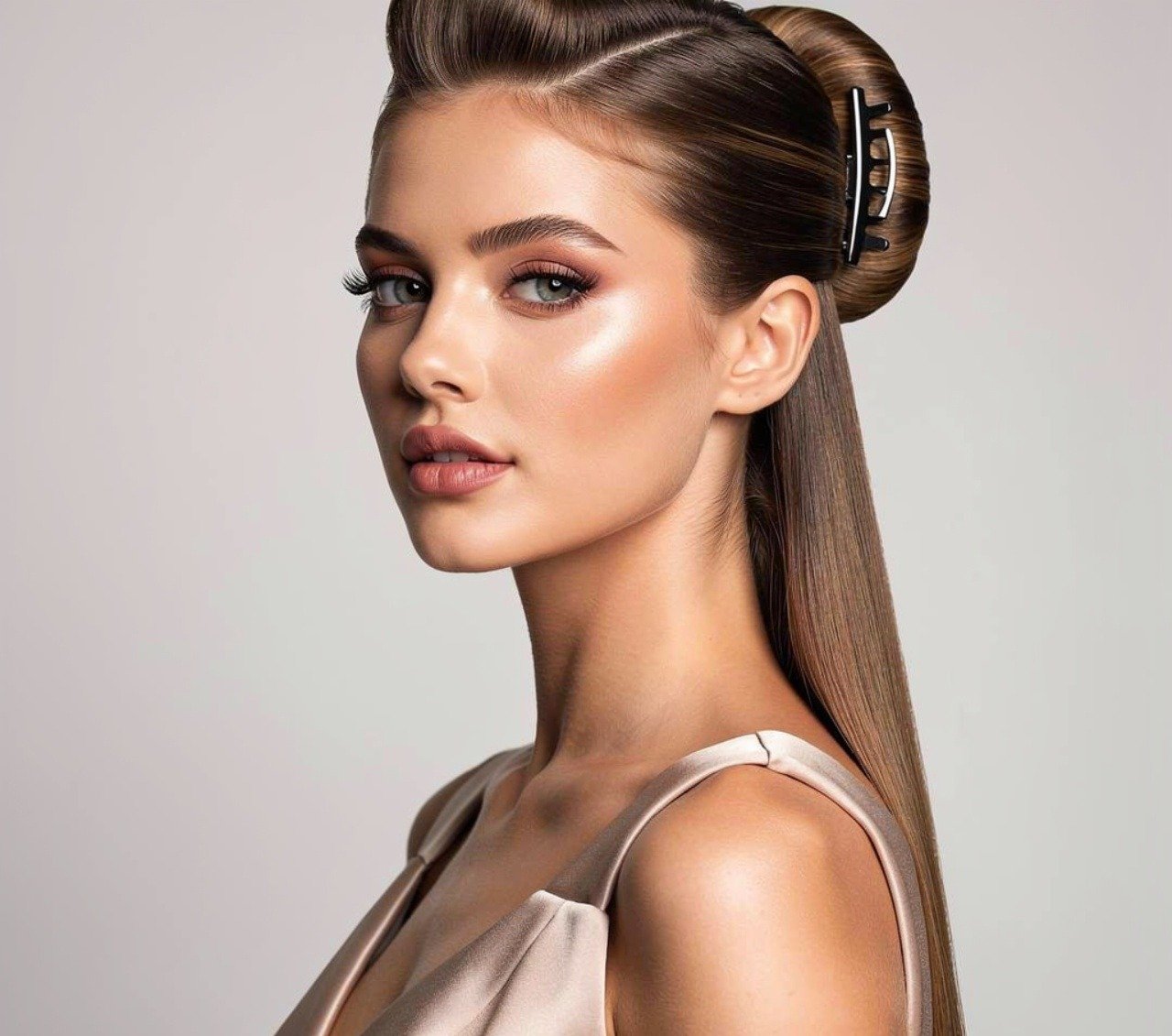 Straight Hair with Claw Clip Updo