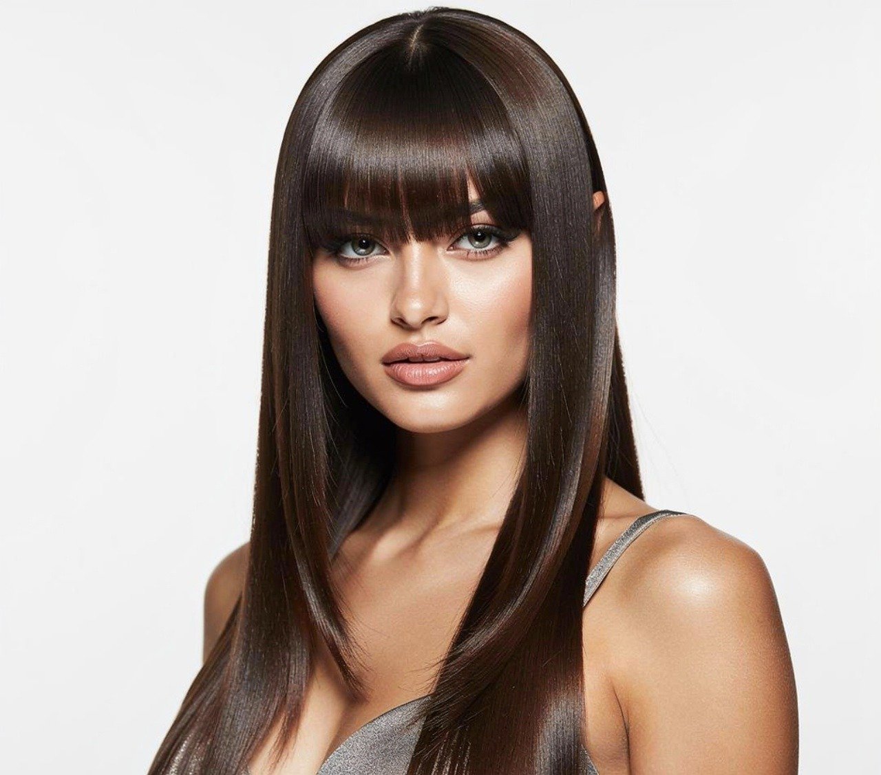 Straight Hair with Curtain Bangs 1