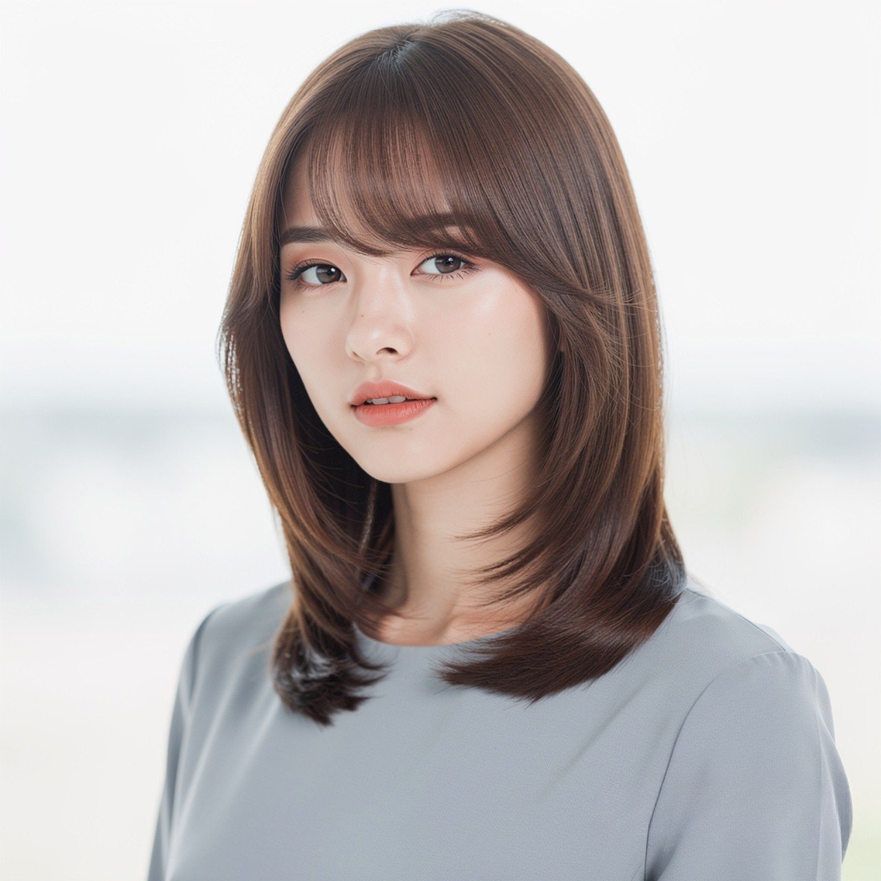 Straight Hair with Side Swept Bangs
