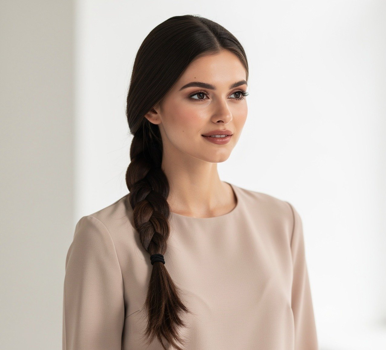 Straight Hair with a Low Side Braid Easy Hairstyle