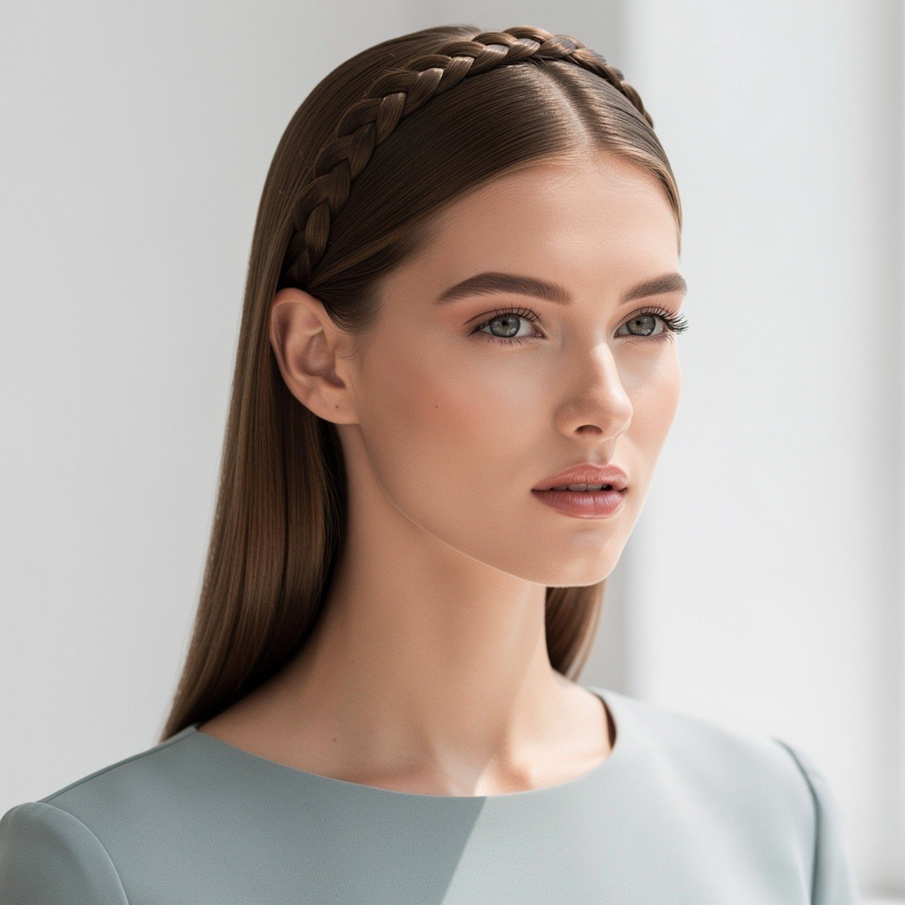 Straight Hair with a Sleek Braided Headband