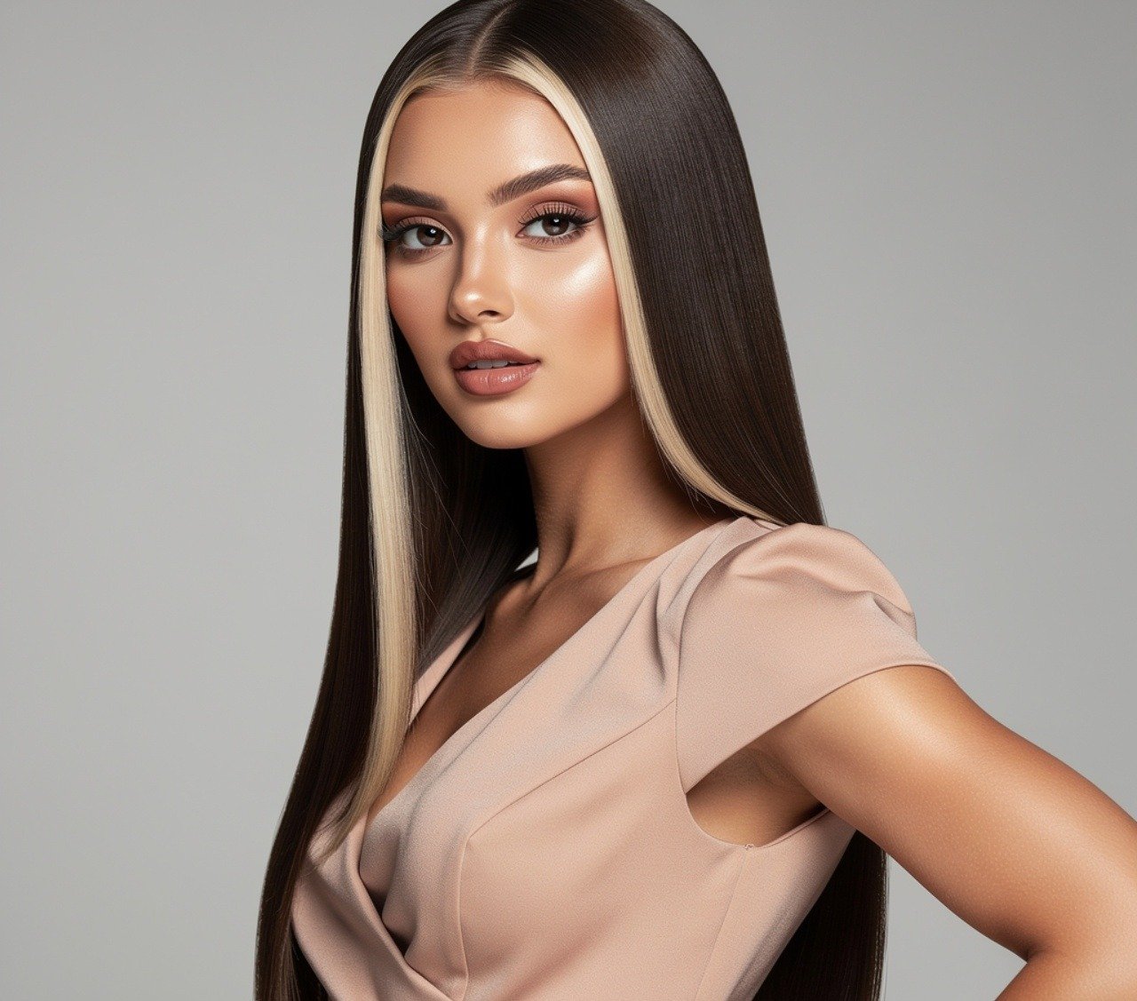 Straight Long Hair with Money Piece Highlights