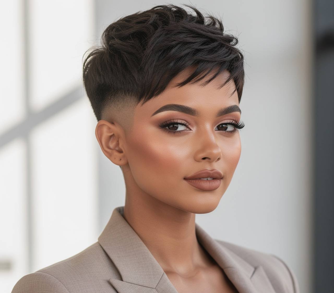 Tapered cut short quick weave hairstyle for square face