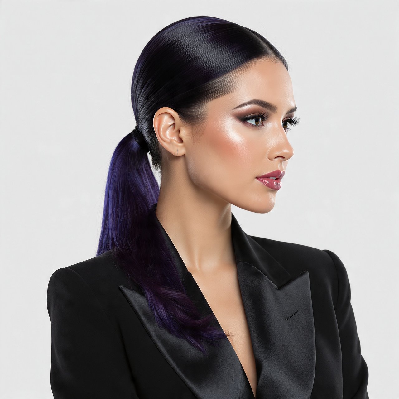 The Polished Slick Ponytail with Glossy Color Hairstyle