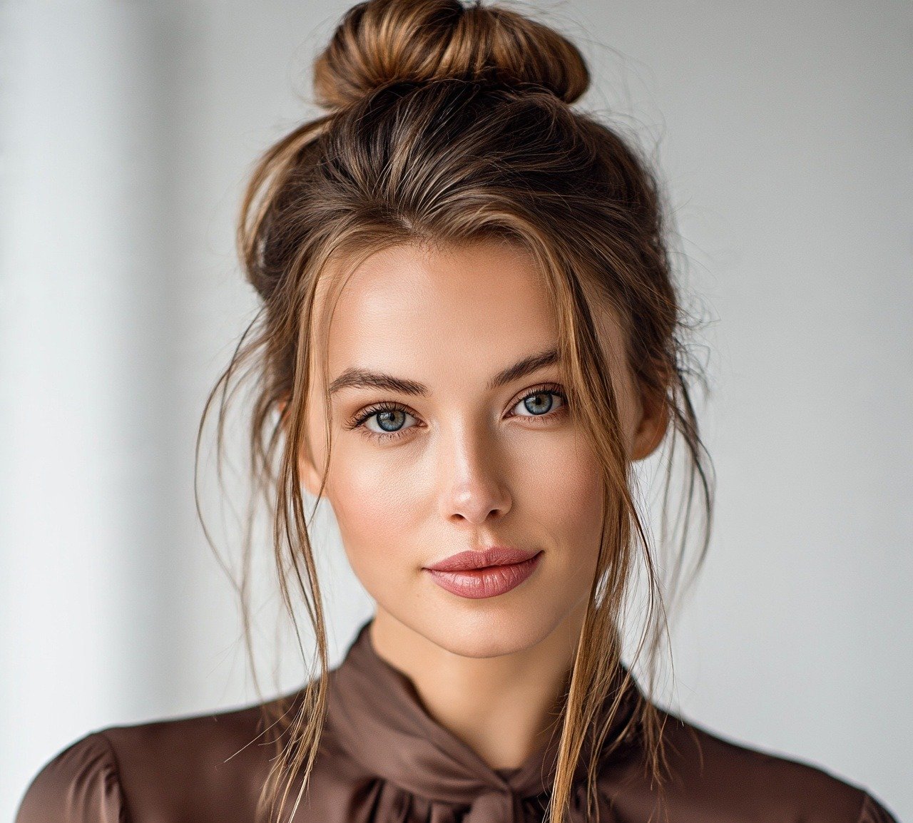 Top Knot with Loose Strands Simple Hairstyle