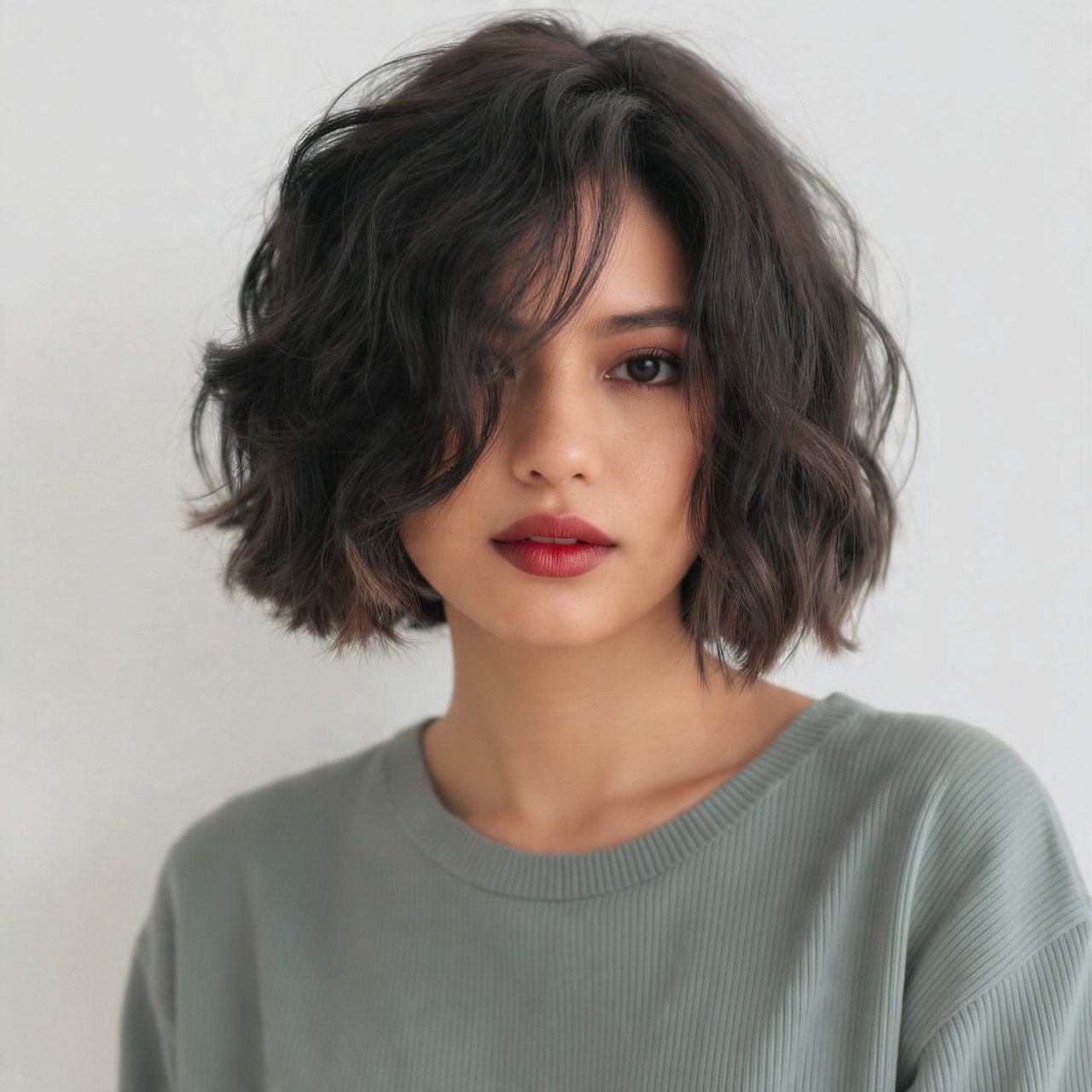 Tousled Wavy Bob for Thick Hair