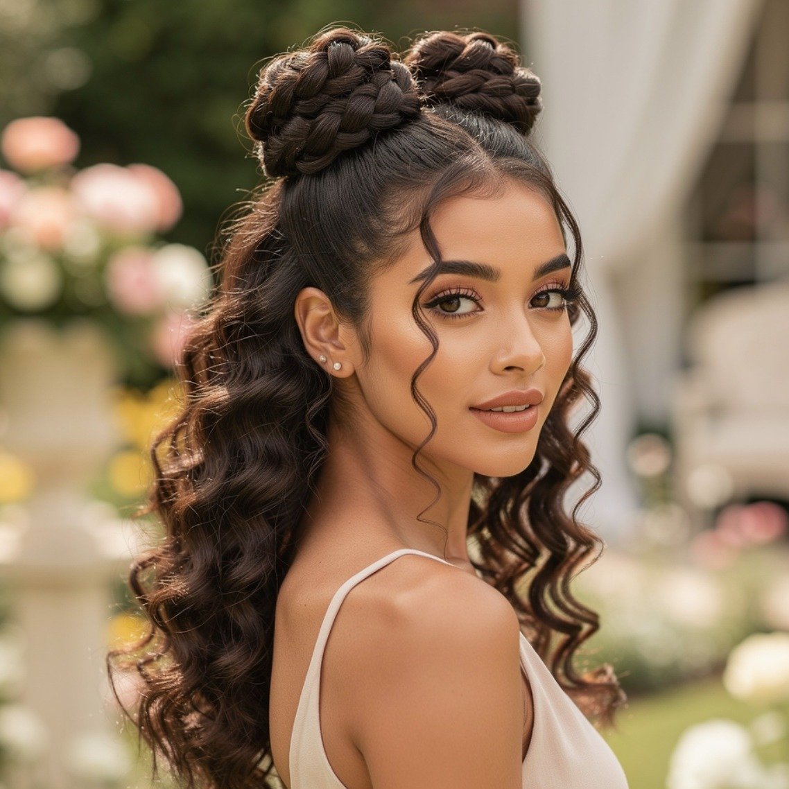 15 Trending Curly Hairstyles Half Up Half Down That Actually Work for Every Curl Type 10 Twisted Bantu Knot Half Up