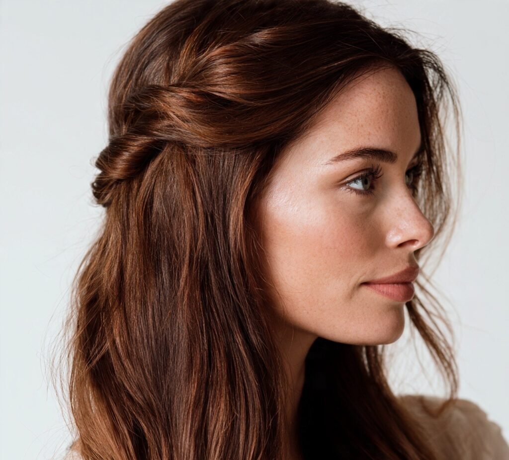 12 Must-Try Simple Hairstyles for Long Hair for a Chic Everyday Look 6 Twisted Half Up Syle cropped