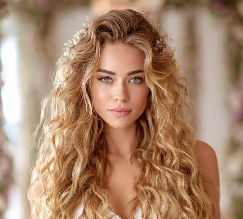 Wavy Hair with Floral Accents