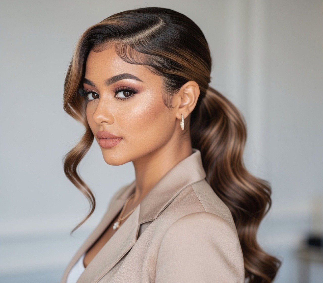 Wavy Low Quick Weave Ponytail Hairstyles for Heart Face