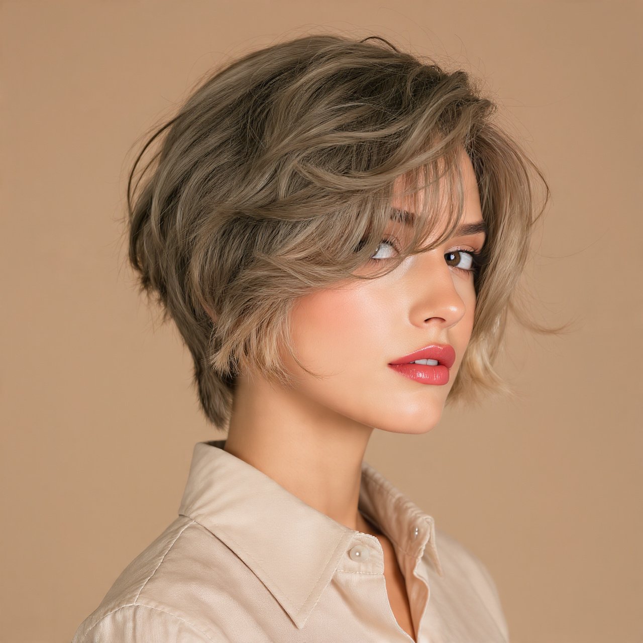 Wavy Short Layered Bob Hairstyle 1