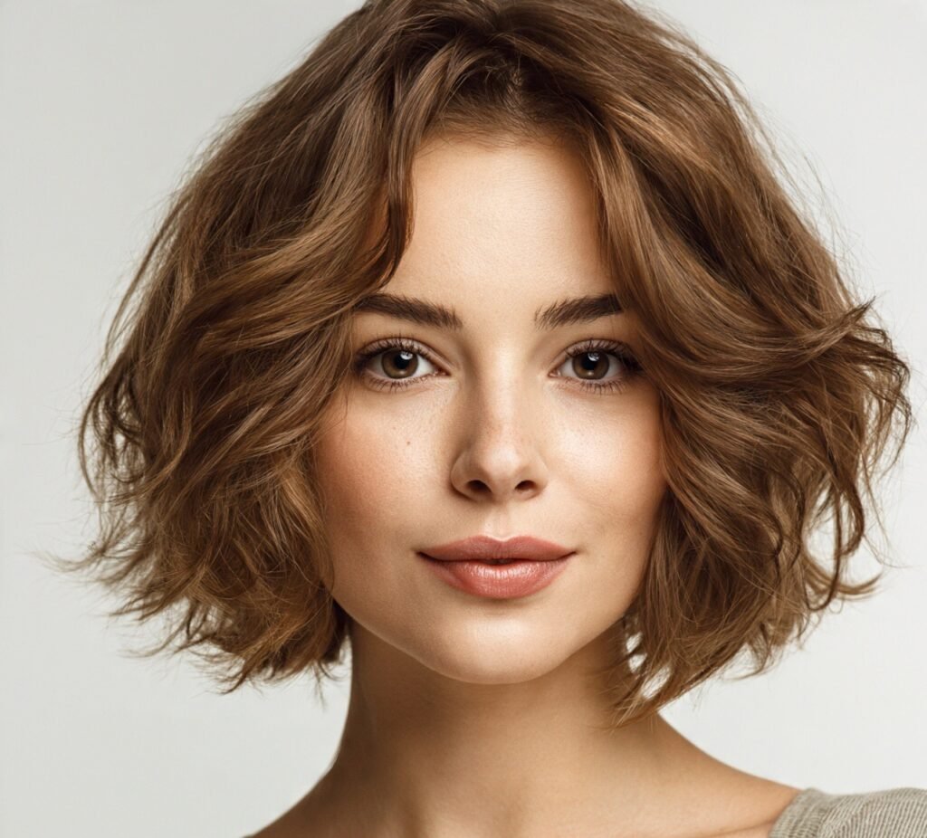 16 Trending and Flattering Bob Hairstyles for Round Faces 7 Wavy Textured Bob 3
