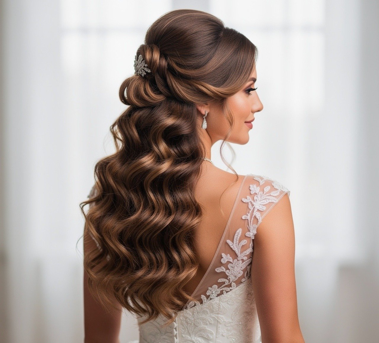 13 Trending Wedding Hairstyles Half Up Half Down for Every Bride 12 Wedding Hairstyles Half Up Half Down with Voluminous Curls 1