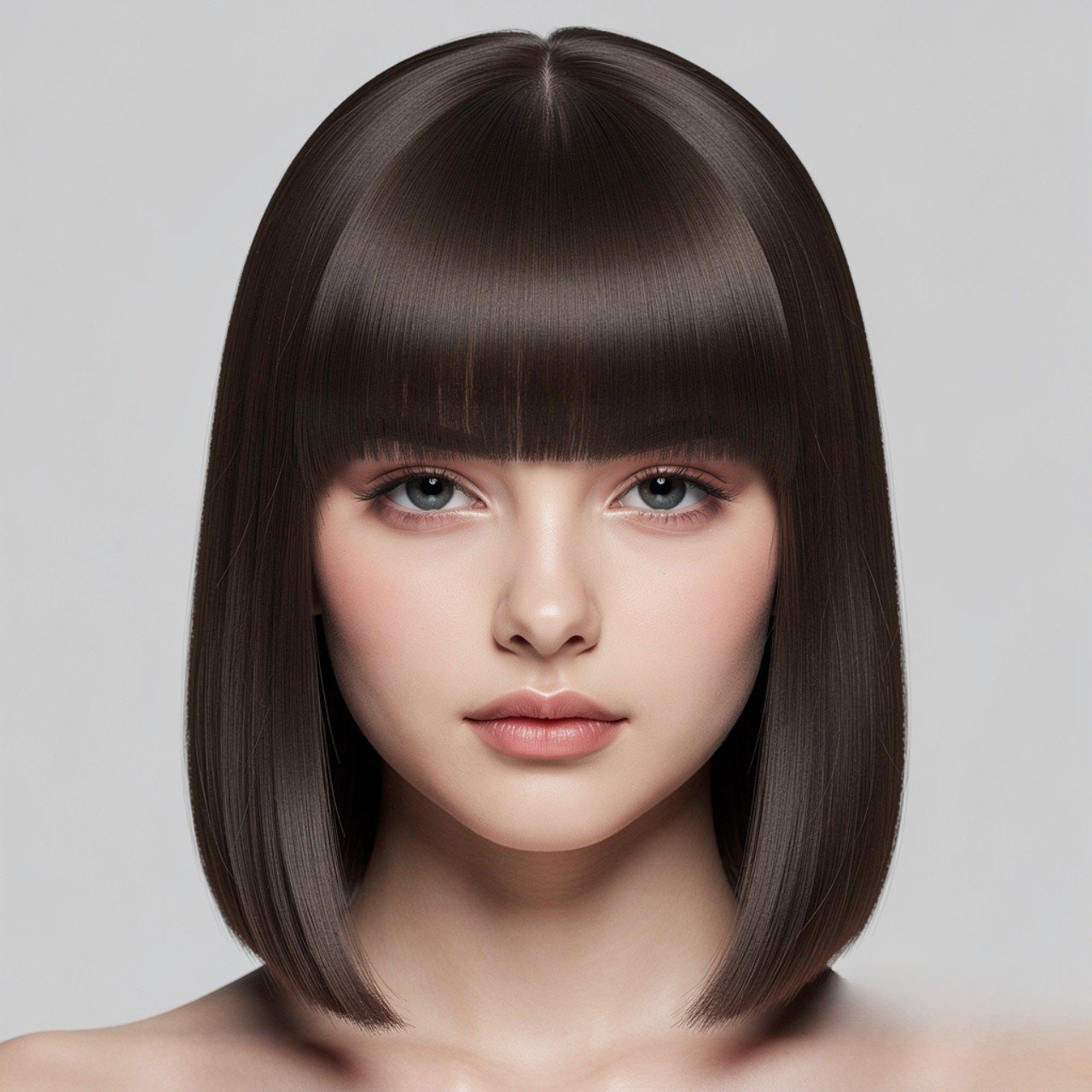 a single person with a straight sleek hairstyle fo