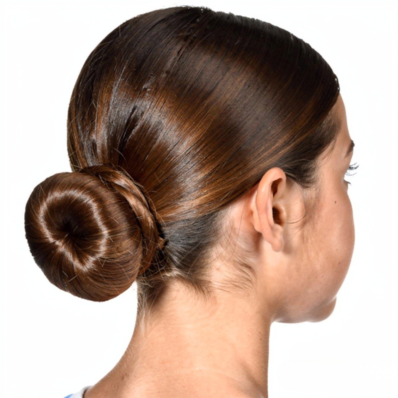 a single photo of a low bun hairstyle that is quic