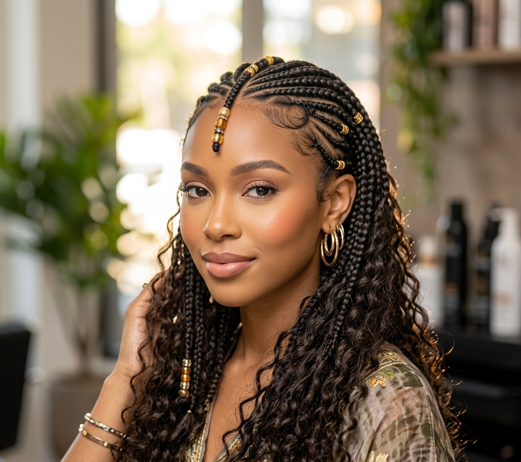 fulani braid quick weave for oval face 1