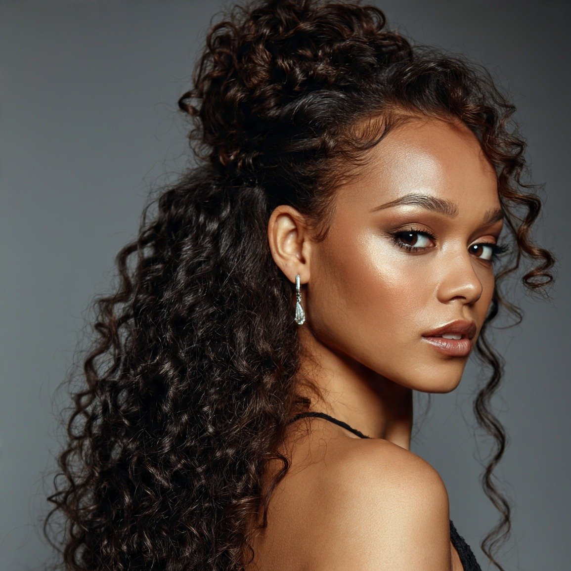 half up half down hairstyle with voluminous curls