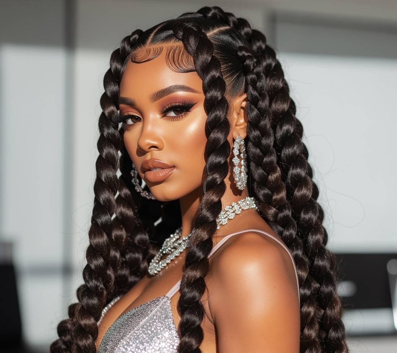 jumbo quick weave hairstyle braids for volume