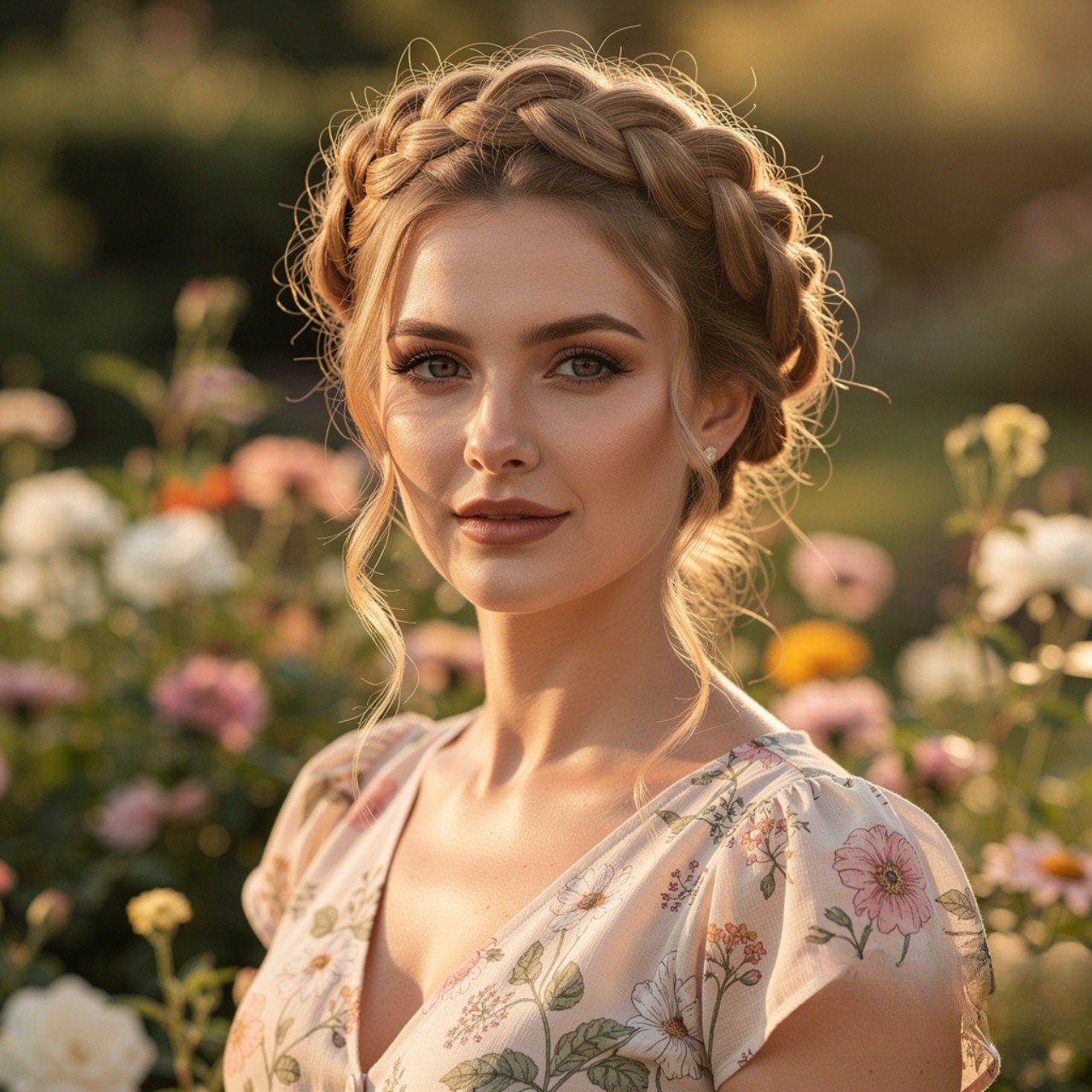 single portrait of a woman with a braided crown su