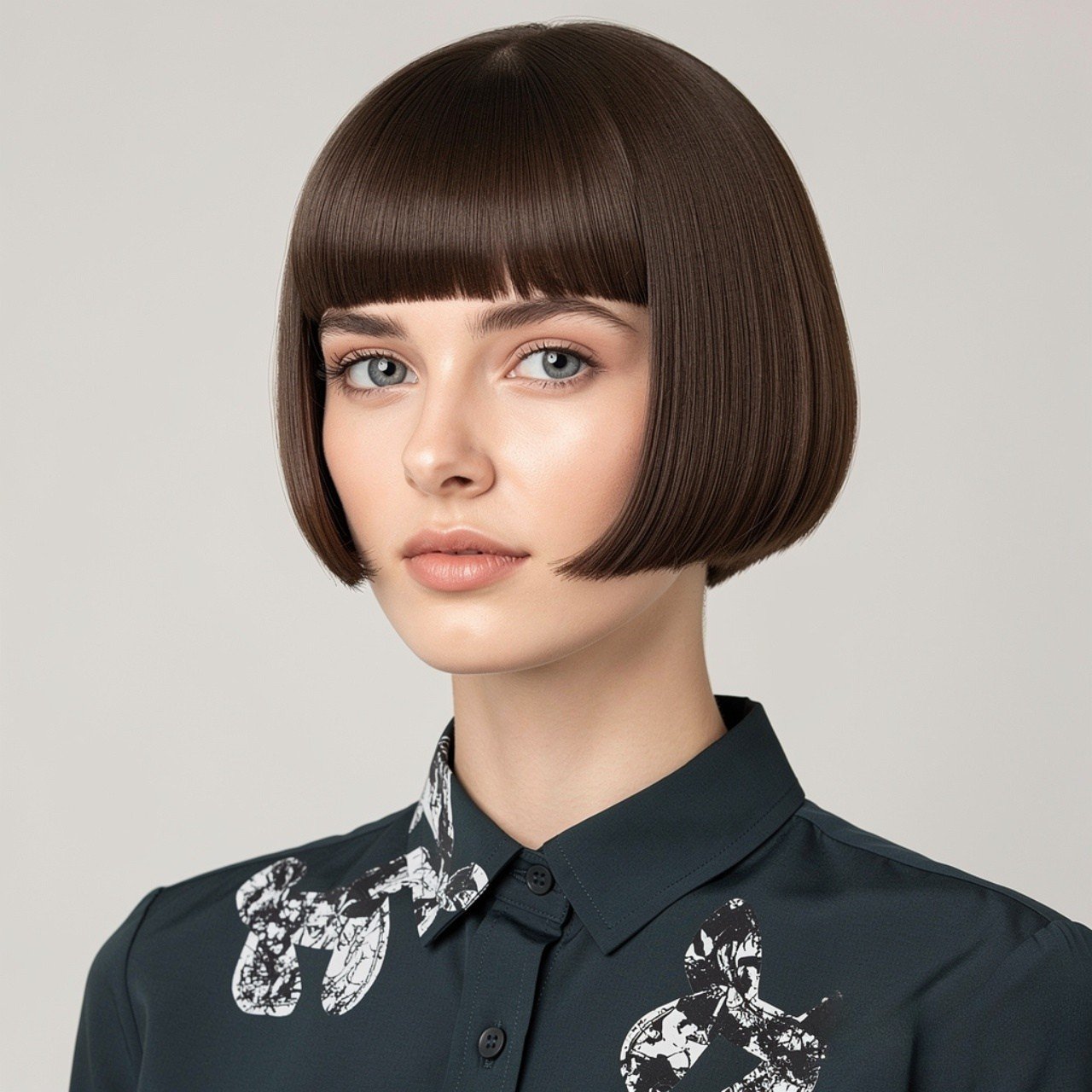 sleek a line bob hairstyle on short straight hair