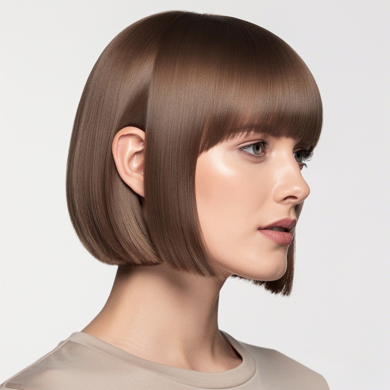 square portrait focus on hair ear length minimalis