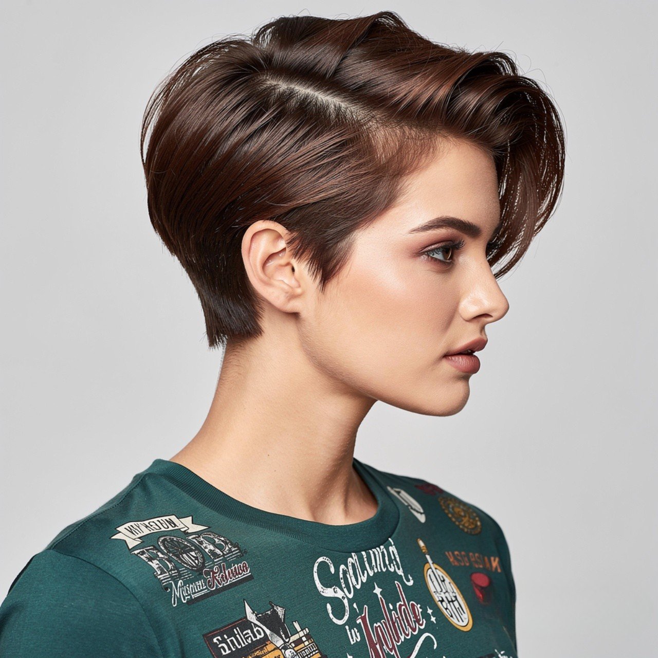 square portrait focusing on hair side parted volum