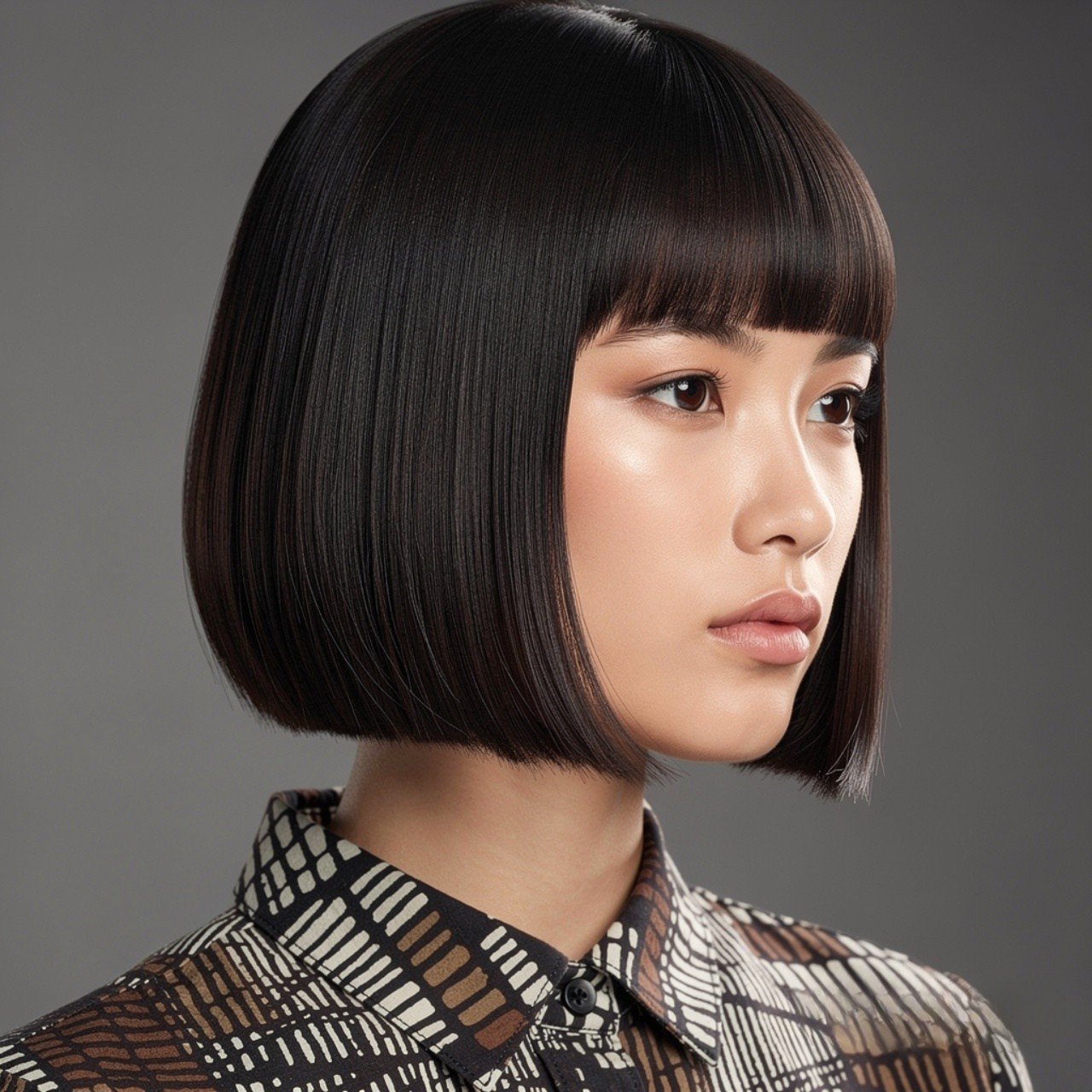 square portrait of a person with a sleek straight