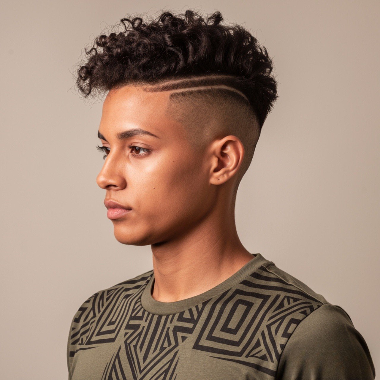 square portrait of a person with curly mohawk hair