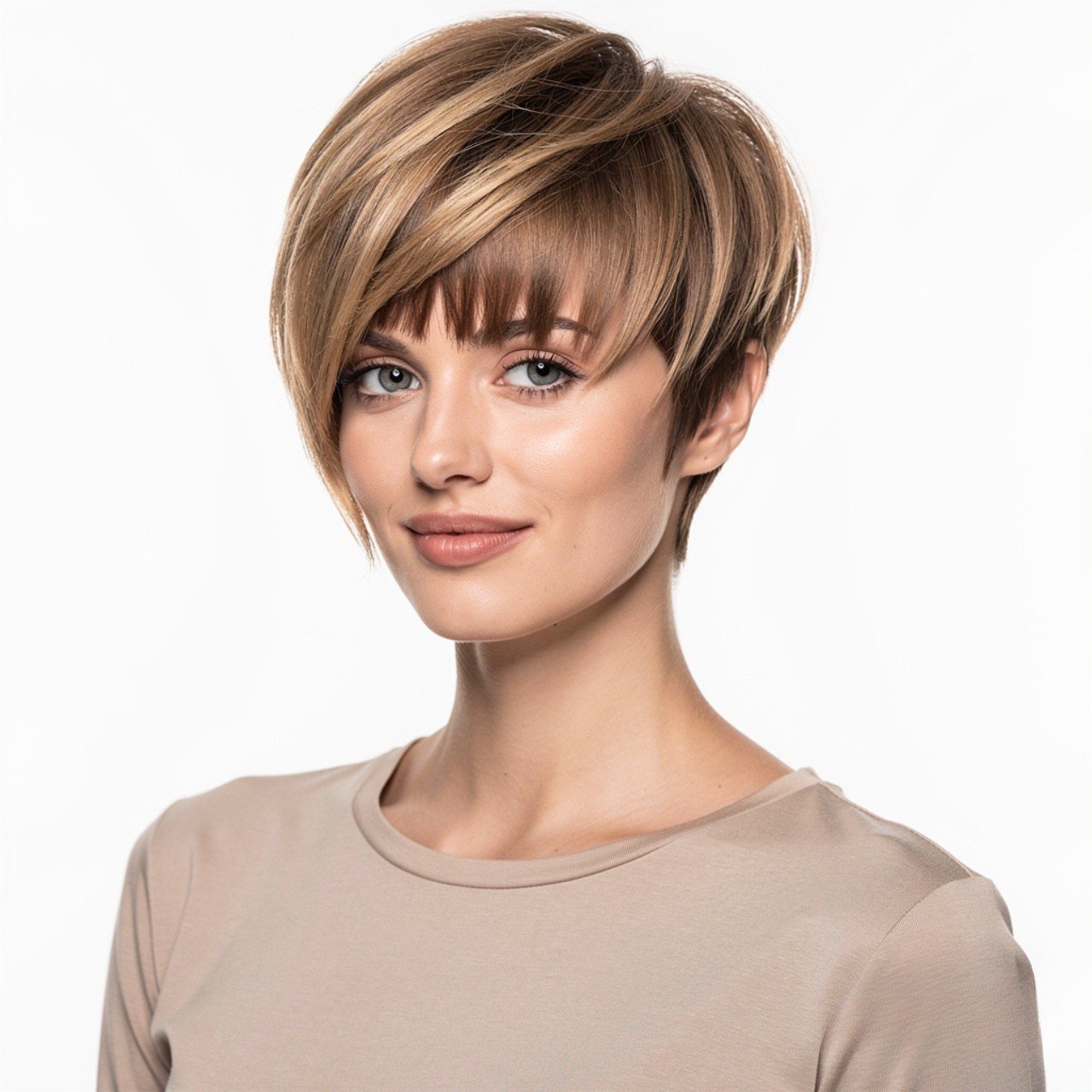 Hairstyles for Short Hair with Bangs: 15 Trendy Ideas that You'll Love 11 square portrait of a woman with a pixie cut with l