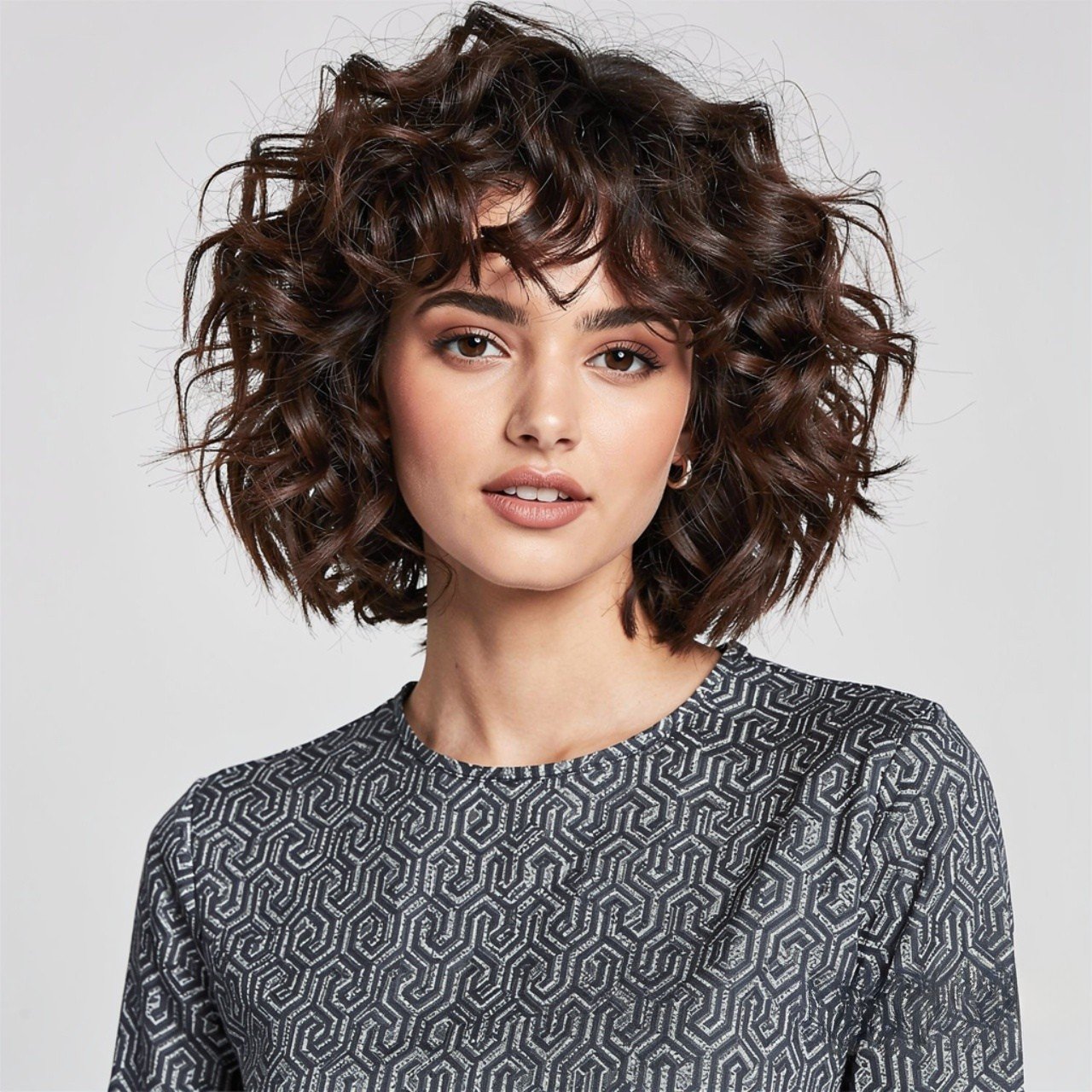 square portrait of a woman with layered curly shor 1 1