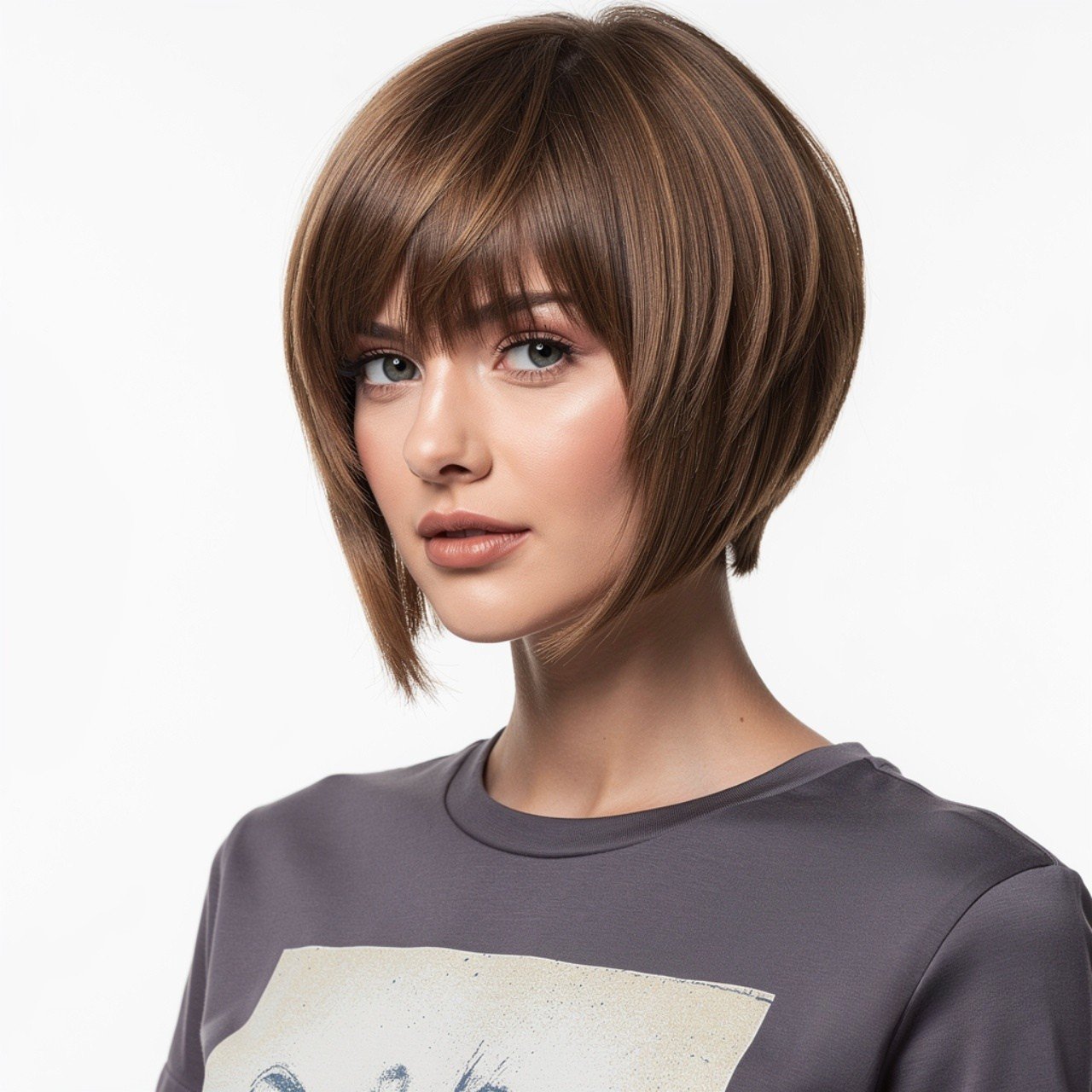 square portrait of a woman with short shag hairsty
