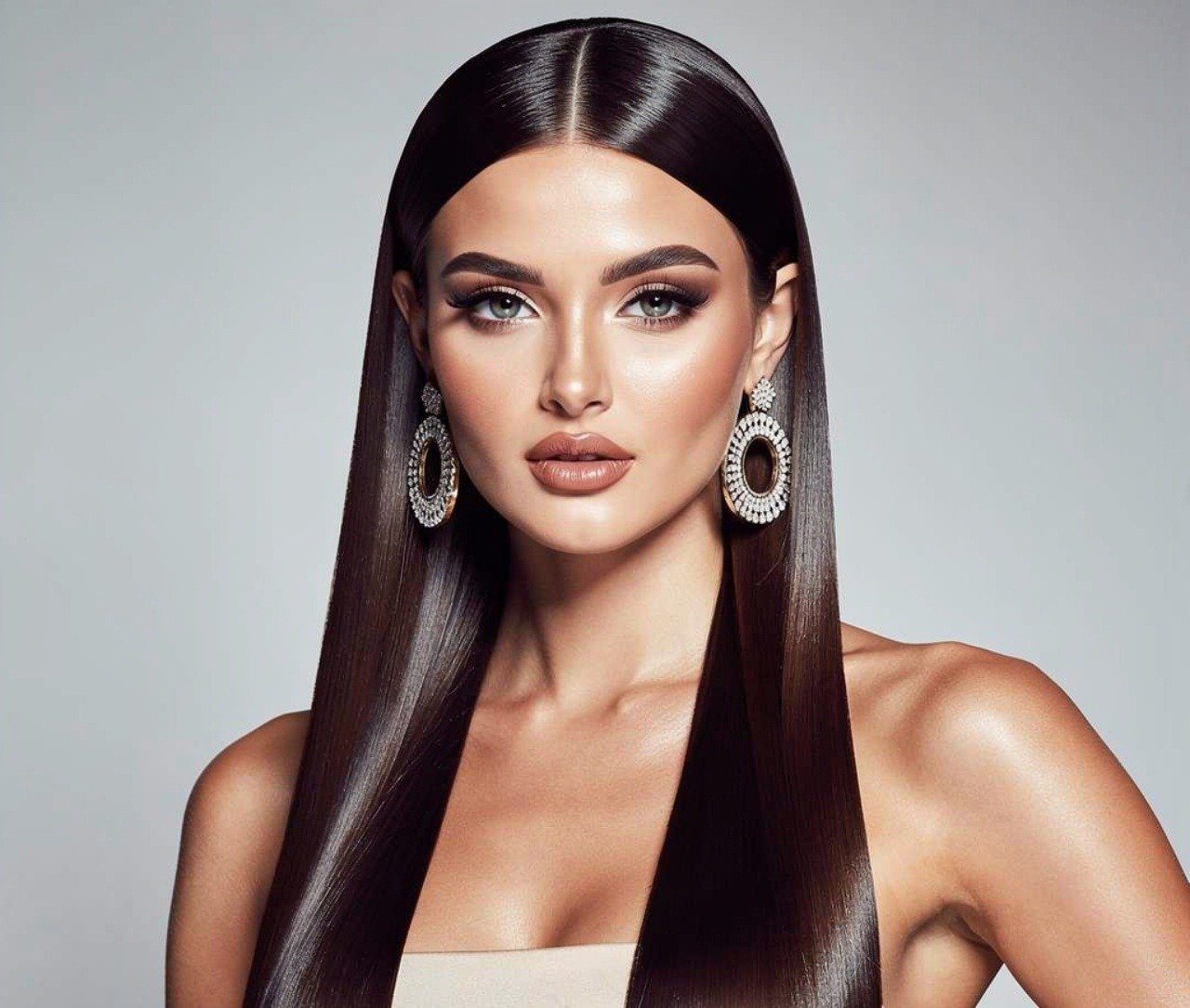 14 Trending Straight Hairstyles for Wedding Guests, Brides, and Bridesmaids 15 straight hair with dramatic center part and statem