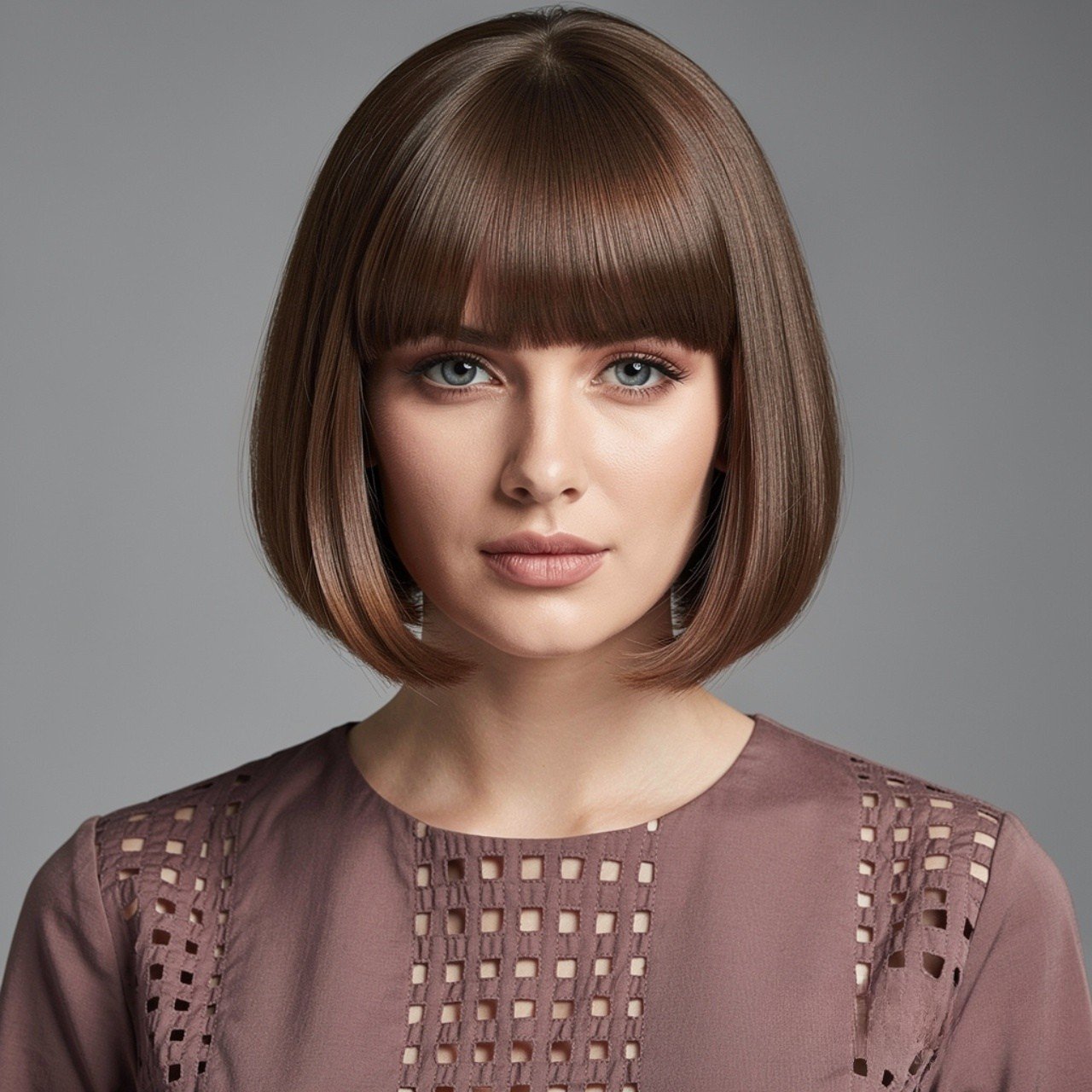 Hairstyles for Short Hair with Bangs: 15 Trendy Ideas that You'll Love 2 studio portrait of a woman with a classic bob hair
