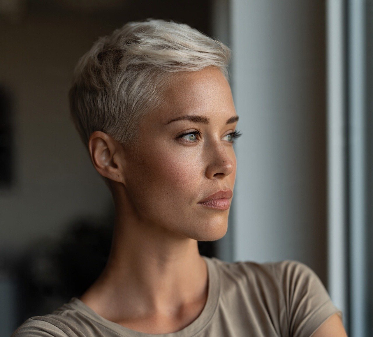 1. Platinum Blonde Pixie Hair Color and Cut cropped