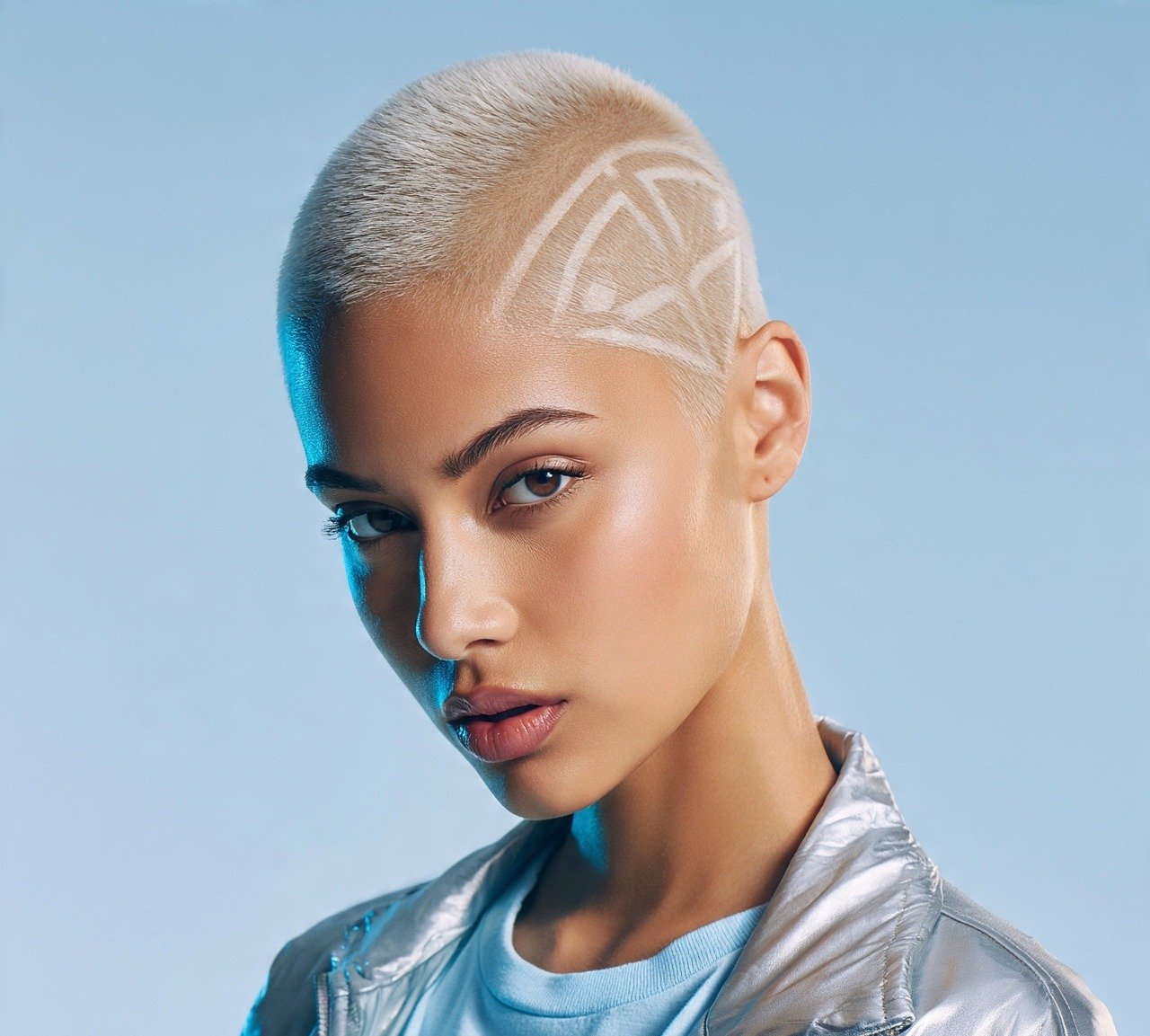 17 Trendy Hairstyles For Short Hair Y2K You'll Absolutely Love 11 10. Bleached Blonde Buzz Cut with Design Hairstyles For Short Hair Y2K