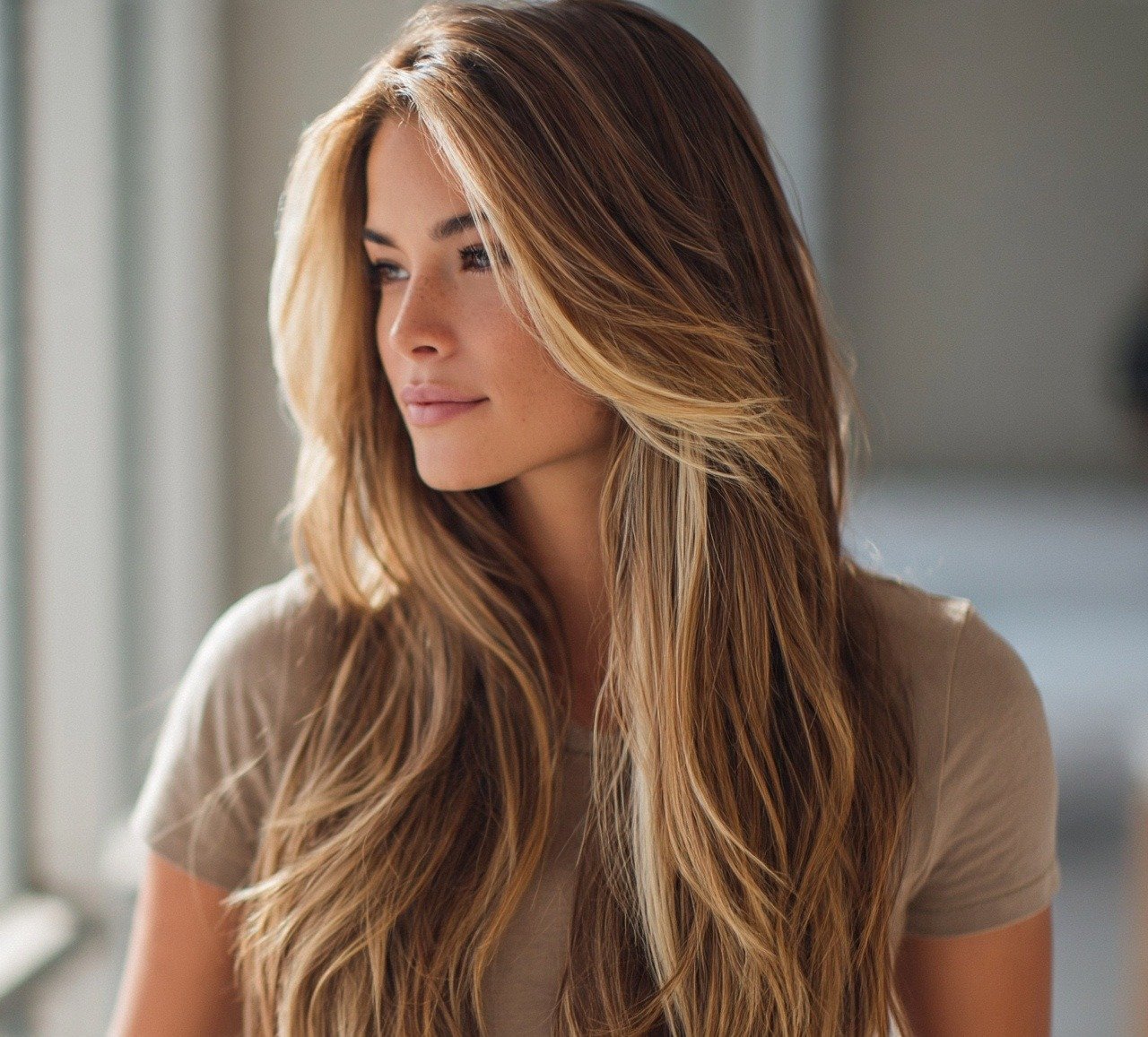 11. Money Piece Blonde Long Layers Hair Color and Cut cropped