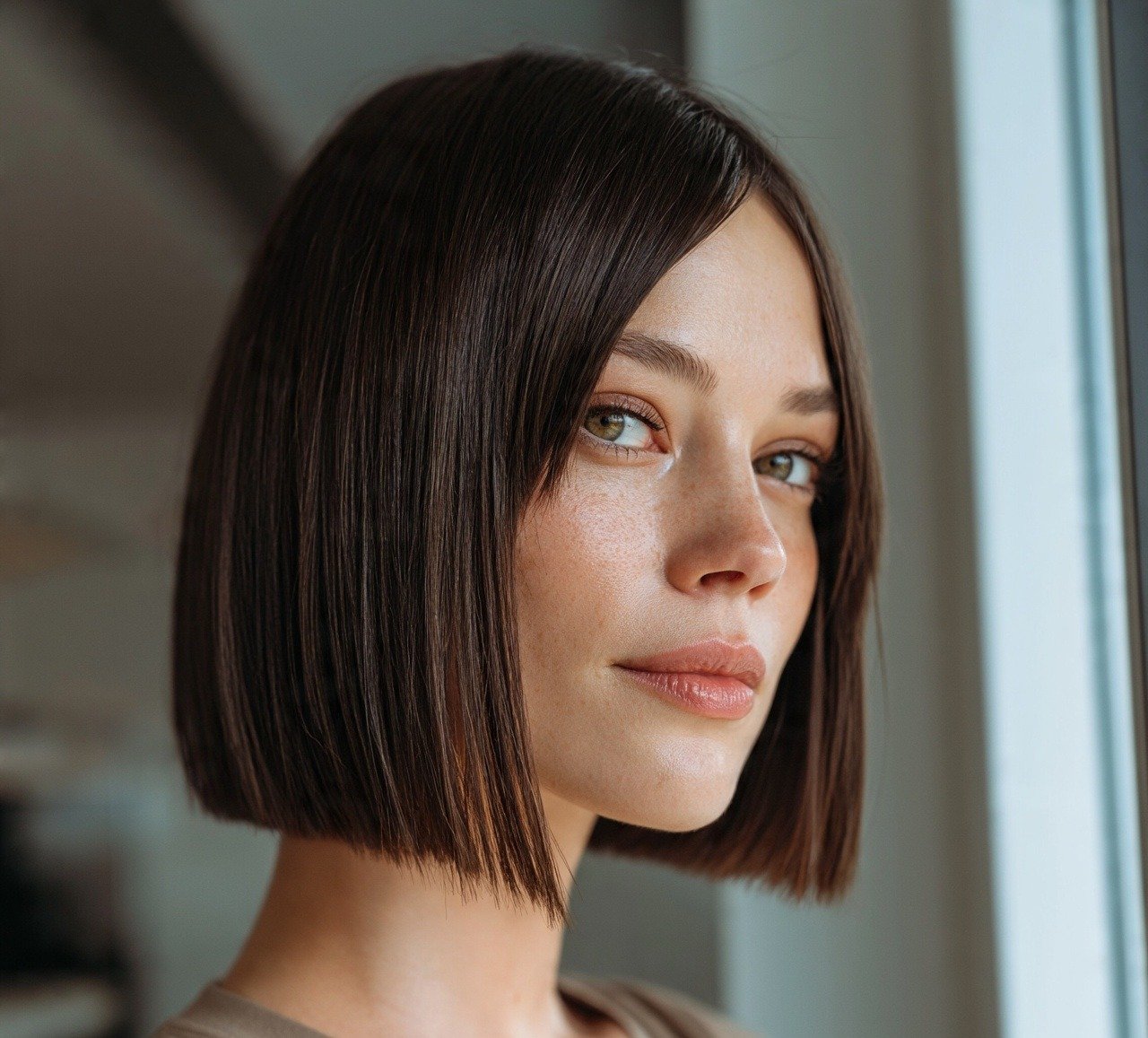 12. Espresso Brown Blunt Lob Hair Color and Cut cropped