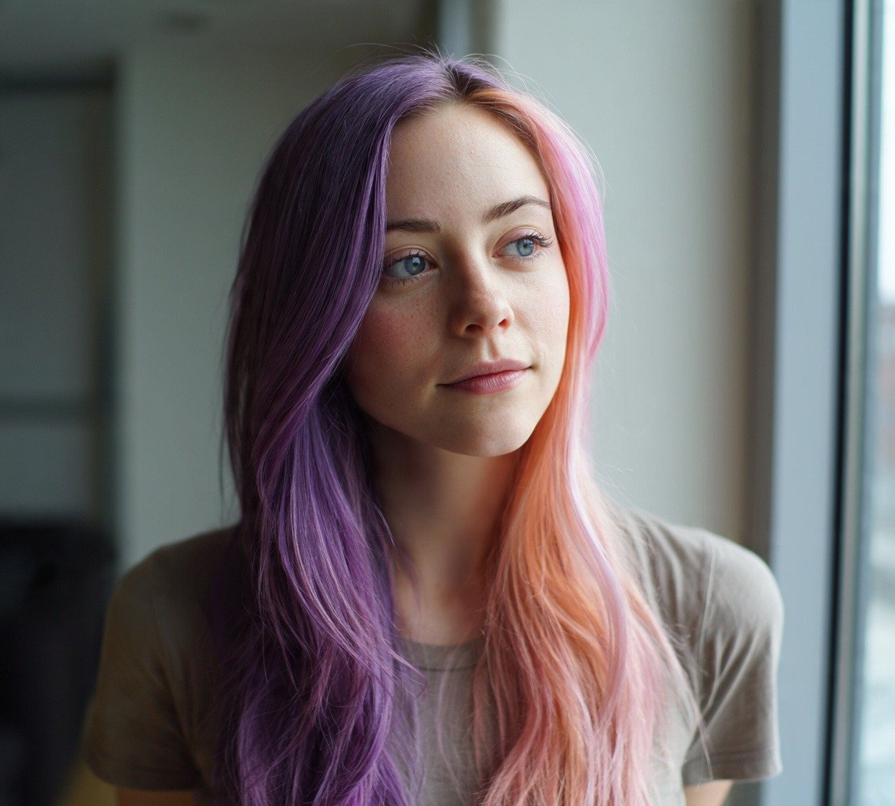 12. Two Tone Purple and Pink Split Hair Color