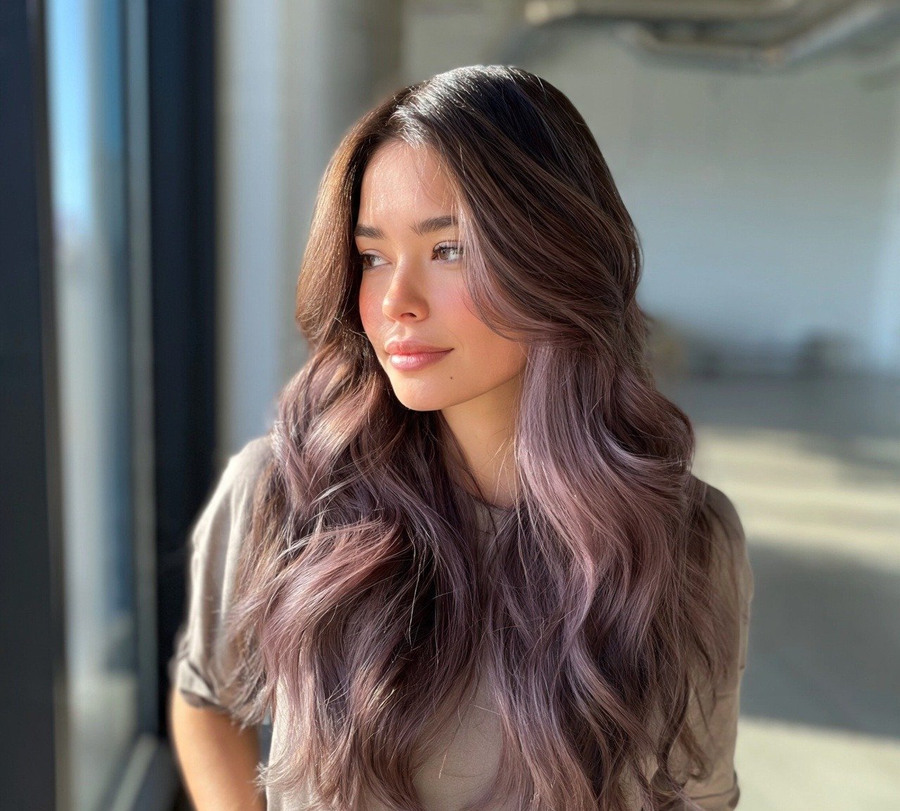 13. Dusty Purple Balayage on Brunette Hair Purple Hair Color