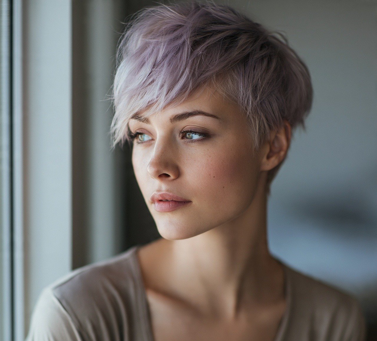 13. Pastel Lavender Pixie Hair Color and Cut cropped