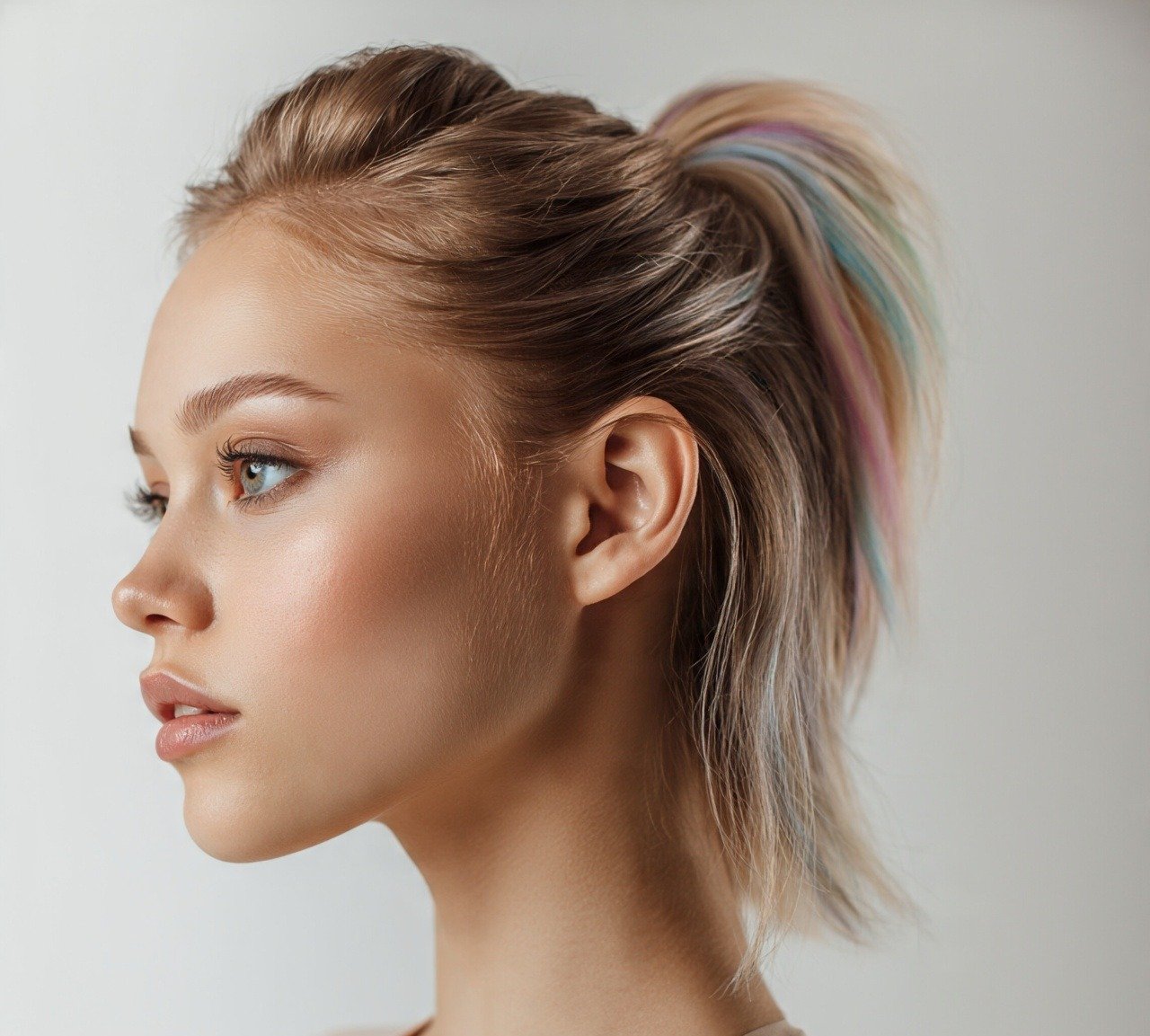 Short Hair Ponytail Hairstyles: 15 Trending Ideas That Are Worth Trying 15 14. High Ponytail with Color Accents Short Hairstyles