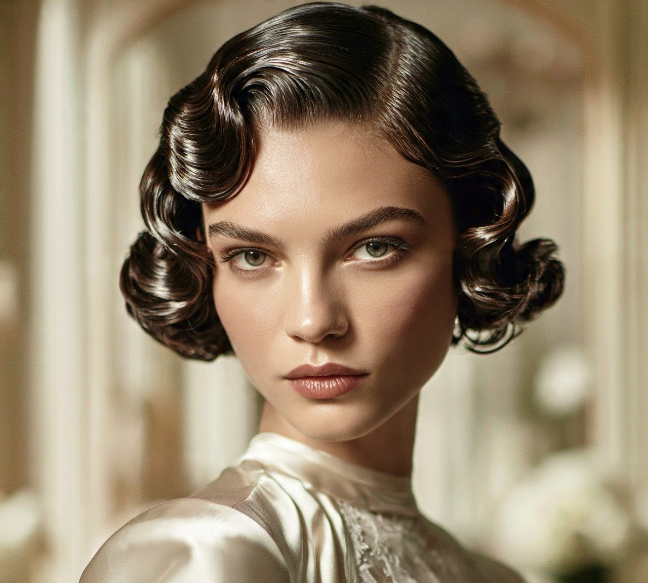 16 Trending Hairstyles for Short Hair for Wedding Day 16 15. Structured Finger Wave Bob Hairstyles For Short Hair For Wedding