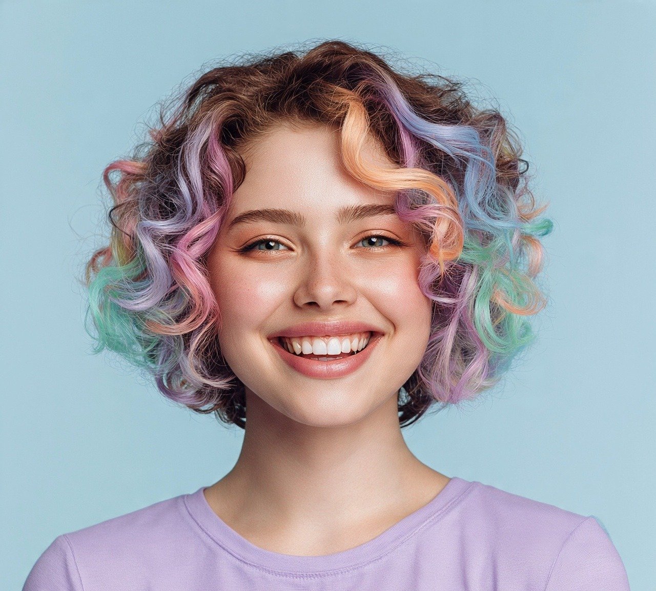 17 Trendy Hairstyles For Short Hair Y2K You'll Absolutely Love 18 17. Rainbow Streaked Curly Crop Hairstyles For Short Hair Y2K