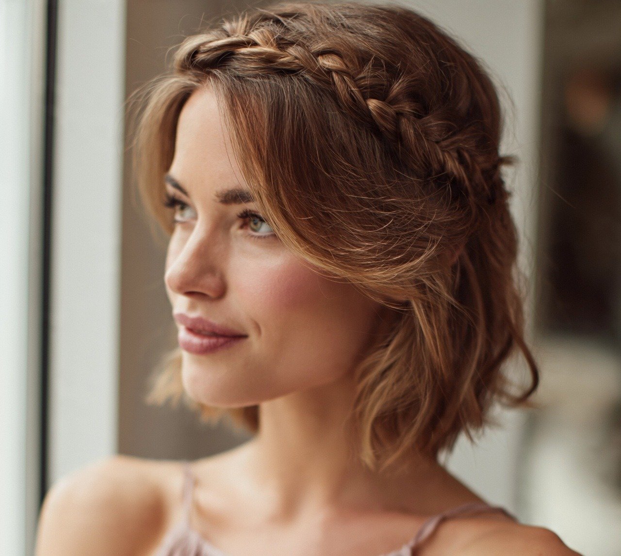 3. Half Up Braided Crown Prom Hairstyles for Short Hair